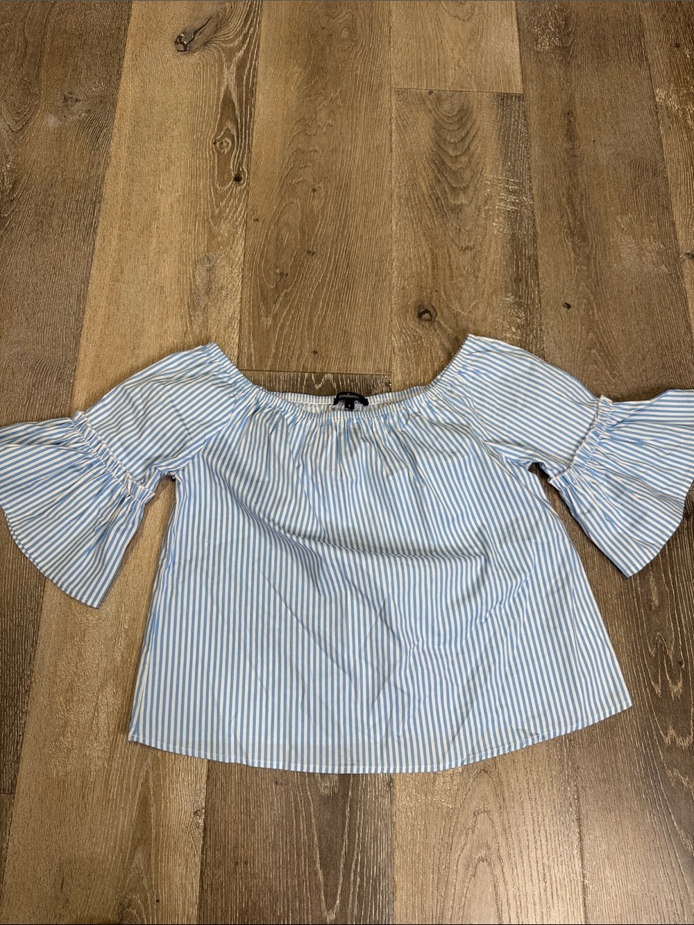 Ambiance Light Blue & White Striped Off-Shoulder Blouse 0731